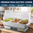 Electric Chafing Dish, Triple Pan Electric Chafing Dish Buffet Set with Temperature Control Display, Roll Top Electric Buffet Servers and Warmers for Catering