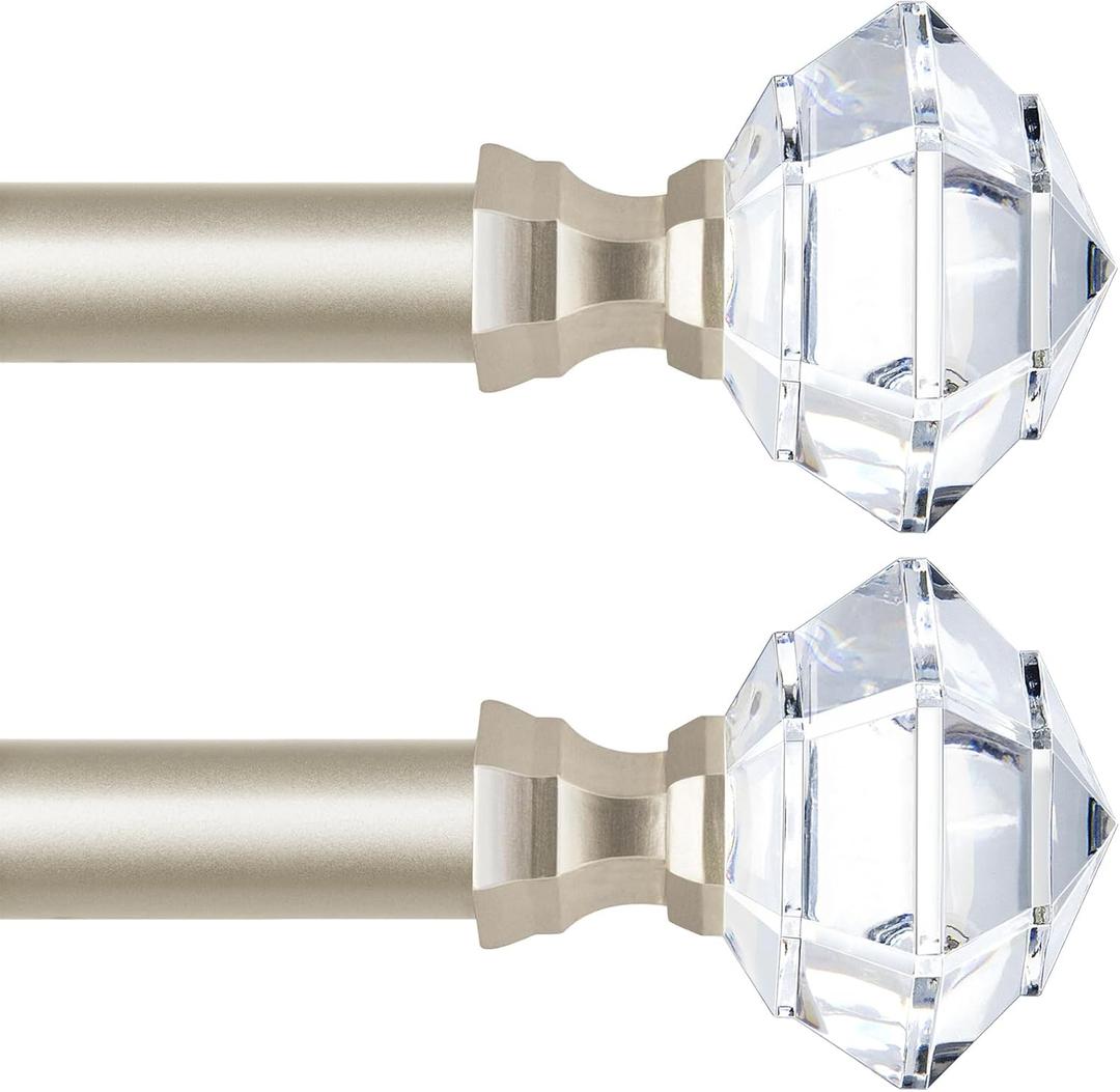 TONIAL 2 Pack Curtain Rods 32 to 58 Inch, Telescoping Splicing 3/4 Single Rods for Windows Decorative Drapery Rod with Acrylic Diamond Finial, Champagne Gold