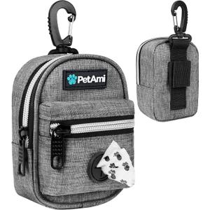 PetAmi Dog Poop Bag Holder for Leash, Dog Pet Waste Bag Dispenser For Poop With Clip, Doggy Puppy Walking Accessories Travel Camping, Dog Treat Pouch Supplies Must Have With Dog Bag Roll, Light Gray (1 Count (Pack of 1))