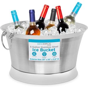BIRDROCK HOME Double Wall Beverage Tub - Stainless Steel Ice Bucket, Metal Drink Cooler with Handles, for Parties & Events, Decorative Beverage Chiller - Large