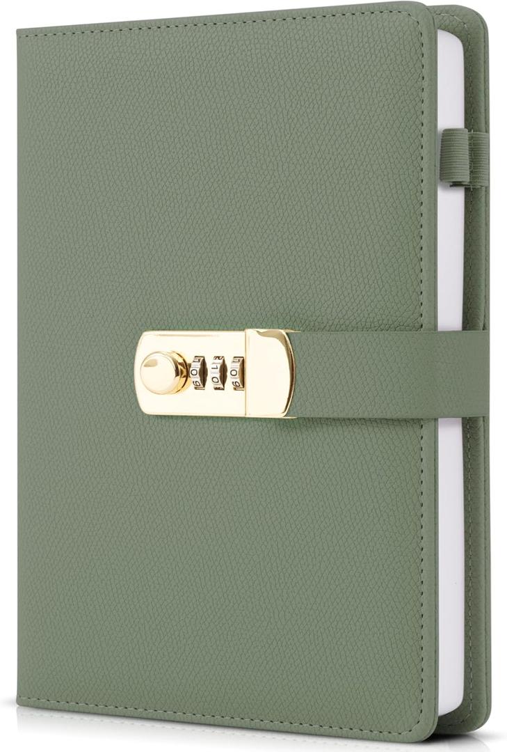 Aesthetic Diary with Lock - Beautiful Leather Journal with Easy to Change Code Lock & Refillable Pages - Quality 8.5x5.6 Planner for Women with Bookmark & Pen Holder to Protect Thoughts & Memories