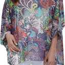 Rokou Womens Floral Chiffon Blouse Loose Batwing Bohemian Semi Sheer Tops (X-Large, Color26)