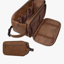 PAVILIA Toiletry Bag for Men, Travel Essentials Shaving Dopp Kit, Mens Travel Bag Toiletries Organizer Case for Grooming, PU Leather Water Resistant Cosmetic Bag Pouch (Brown)