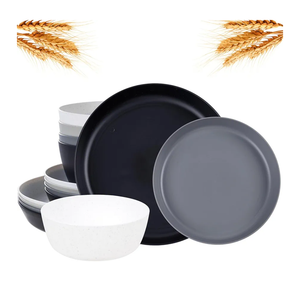 EI 12pcs Wheat Straw Plates,Wheat Straw Dinnerware Set,Plate and Bowls Sets,Plastic Plates Reusable-White,Black,Grey,Dark Grey,Dinner Plate Set of 4 Kitchen,Picnic
