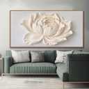 Large Framed Canvas White Flower Wall Art For Living Room 29" X 58"