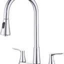 HOMELODY 2 Handles Kitchen Faucet with Pull Down Sprayer for 3 Hole Sink, 8 inch 360 Rotating Spout Centerset Kitchen Sink Faucet with Water Lines Chrome