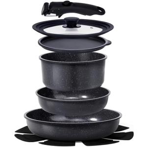 GiPP Ceramic Pots and Pans Set Non Stick, Nonstick Detachable Handle Cookware Sets, Healthy Non Toxic PFAS PFOA & PTFE Free, Dishwasher Oven Safe, Induction Kitchen Pot and Pan, 8 Piece Grey (Dark Gray)