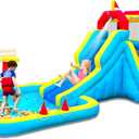 Inflatable Water Slide, Blow Up Water Slide with Climbing Wall, Water Slide for Kids Backyard with Basketball Hoop, Water Cannon and Splash Pool