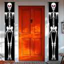 Skeleton Halloween Banner Red Eyes 12x71 Inch Scary Skeleton Welcome Sign for Door Outdoor Halloween Decoration Spooky Hanging Banner for Porch Haunted House Decor