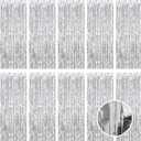 10 Pack Silver Foil Curtain Backdrop 3.2ft x 9.8ft Metallic Tinsel Foil Fringe Curtains Streamer Photo Booth Backdrop for Birthday Party Engagement Bachelorette Party Decorations (Silver)