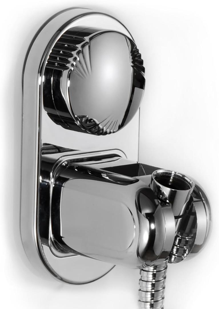 Suction cup Handheld Shower Head Holder - Relocatable - 5 Angles Adjustable - Horizontal Setting - Large Shower Head Supports - Wider Input - Wall mounted with Vacuum Power (Polished Chrome)