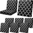 Newwiee 8 Pcs Patio Stretch Sofa Cushion Covers Stripe Outdoor Cushion Covers Replacement Patio Furniture Couch Slipcovers Chair Seat Soft Flexibility Protector(Black)