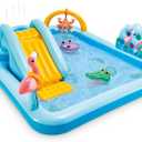 Intex 96" x 78" x 28" Inflatable Jungle Adventure Play Center Spray Kiddie Pool - Backyard Kids Water Slide, Outdoor Blow-Up Splash Pad for Toddlers