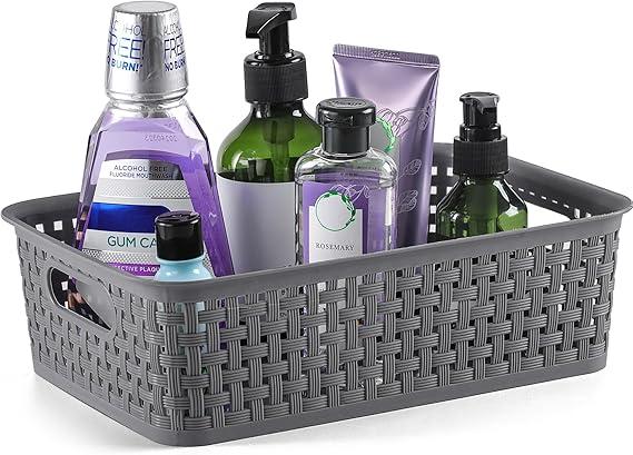 NETANY Plastic Storage Baskets - Pack of 7 , Gray, Durable, Easy to Use, Flexible, Multi-Purpose, Ideal for Closets, Cabinets, Shelves, Countertops