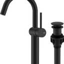 KENES Matte Black Tall Bathroom Vessel Sink Faucet, Single Handle Bathroom Faucet Single Hole, Tall Vanity Faucet with Pop Up Drain and Supply Lines, KE-9005C-2