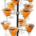 Cocktail Tree Stand, Metal Drink Tower, 3 Tier - 12 Holders For Champagne, Martini, Margarita Cups (Black)