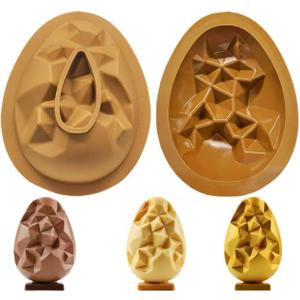 2PCS Large 3D Breakable Easter Egg Silicone Chocolate Mold, Reusable Non-Stick Baking Mold for Easter Party Treats, Candy, Jelly and Cake Decor (-40°F to 446°F)