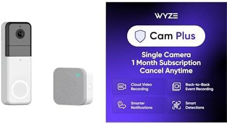 WYZE Doorbell Pro 1-Pack Cam Plus Monthly, Covers 1 Camera, Auto-Renews at $2.99/Month, Activation Required, Cancel Anytime (White)