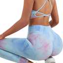 SUUKSESS Women Seamless 2 piece Workout Sets Strappy Padded Sports Bra Booty High Waisted Leggings Outfits (Candy Tie Dye,M) (M)