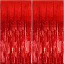 2 Pack Foil Curtain Backdrop Red Metallic Tinsel Foil Fringe Curtains Photo Booth Props for Birthday Wedding Engagement Baby Shower Bachelorette Christmas Holiday Celebration Party Decorations