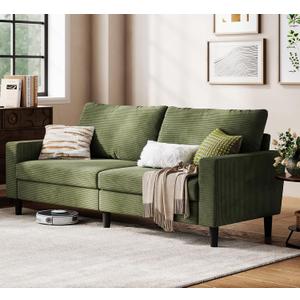 LINSY 79'' Loveseat Sofa: Comfy Corduroy Love Seat Couch with Adjustable Deep Seat Modern Loveseat Couches for Living Room Office Bedroom Apartment (Green)