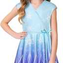 LaBeca Girls' V Neck Dress Floral Printed A-line Swing Casual Party Dress with Belt for 6-14 Years