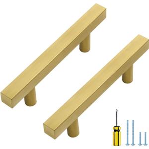 Ravinte 5 Pack Gold Cabinet Handles 3 Inch Brushed Brass Square Cabinet Pulls Gold Hardware for Kitchen Cabinets - 5 Inch Total Length