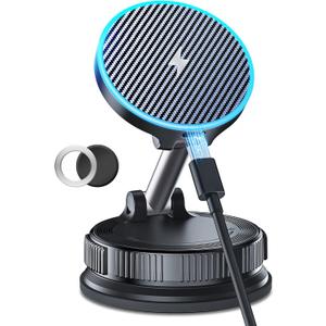 15W MagSafe Car Mount Charger, Magnetic Wireless Car Charger with Vacuum Suction Cup & Nano Adhesive Base, 360° Rotatable Strong Hold Car Phone Mount for iPhone 17 16 15 14 13 12 Series, Samsung S26