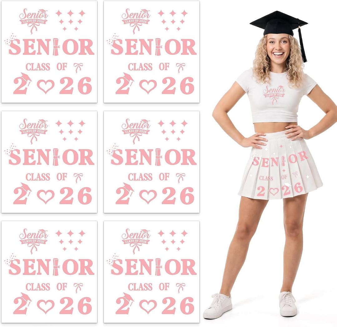 Solsew 6 Sets Class of 2026 Iron on Transfers for Overalls, Senior 2026 Iron on Patches Heat Transfer Stickers for Class Group Graduation Party Bib Pants Jeans Decorations(Pink)