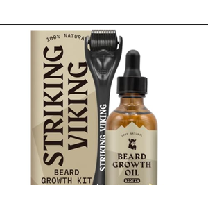 Striking Viking Beard Growth Kit for Men - Sandalwood Scent - 1 Fl Oz of Thickening & Conditioning Biotin Beard Growth Oil & 1 Applicator - Naturally Derived Growth Serum with Argan & Jojoba Oil