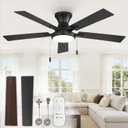 ZMISHIBO 52inch Ceiling Fans with Lights, Low Profile Ceiling Fan with Pull Chain and Remote Control, Flush Mount, Reversible, Dimmable, Noiseless, Black Pull Cord Ceiling Fan for Bedroom