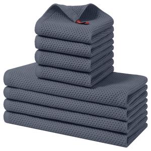 100% Cotton Kitchen Towels and Dishcloths Set, 12 x 12 Inches and 13 x 28 Inches, Set of 7 Bulk Kitchen Towels Set, Ultra Soft Absorbent Dish Cloths for Washing Dishes, Dark Grey