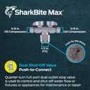 SharkBite Max Dual Shut Off Quarter-Turn Brass Ball Valve, 1/2 Inch Push to Connect x 3/8 Inch OD Compression x 3/8 Inch OD Compression, Chrome, URDS123838