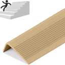 Rubber Stair Nosing - 7Ft Stair Anti-Slip Adhesive Strip, Made of Wear-Resistant Rubber, Mute, Easy to Install - Indoor/Outdoor, Helps Elderly and Children Prevent Slipping (7Ft, Light Brown, 1)