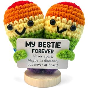 Handmade Positive Crochet Color Heart Gifts with Inspirational Card - Emotional Support Crochet Animals Birthday Anniversaries Christmas Office Gifts for Women Men Friend Coworker