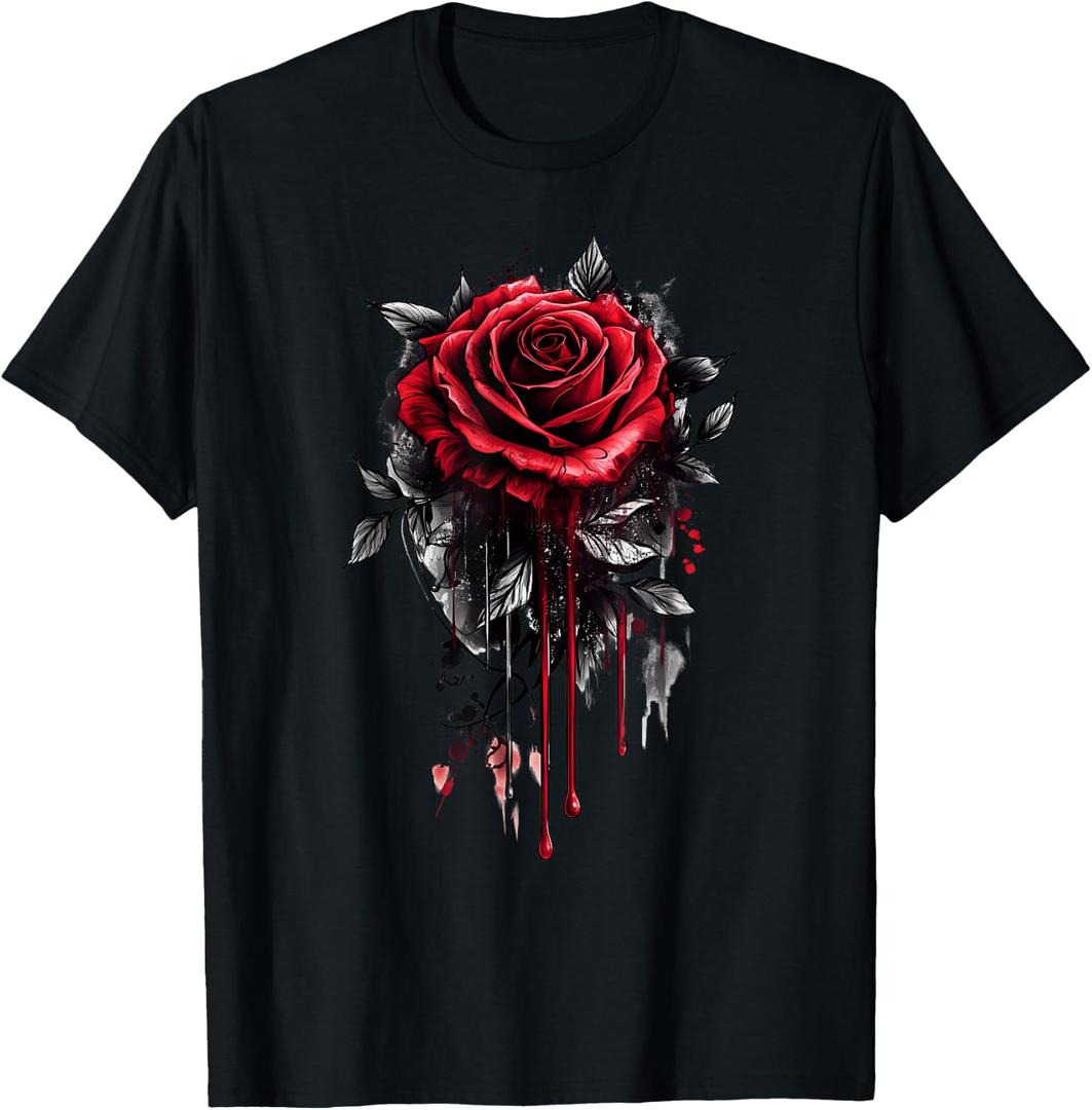Red Melting Rose Flower Botanist Garden Flower Red Rose T-Shirt, XL, Black