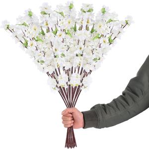 MeiBoAll 10 Bunches Artificial Cherry Blossom Branches,Faux Cherry Blossom Stems, Spring Peach Blossom Silk Flowers, Faux Silk Cherry Blossom Branches for Home Wedding Decoration (White)