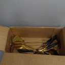 7 Pcs Black and Gold Cooking Utensils Set, Stainless Steel Kitchenware Gift with Hanging Shelf, Slotted Spoon, Slotted Spatula, Large, Soup Ladle, Spatula, Pasta Spoon, Easy to Clean