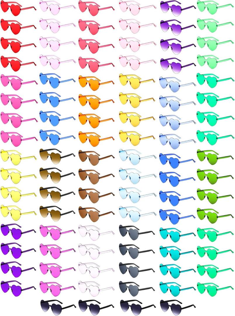 100 Pairs Heart Sunglasses for Women Rimless Transparent Heart Shaped Glasses Valentine Fashion Lady for Party Favors (Multi Color)