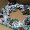 Christmas Wreaths for Front Door, 27 Inch Snow Flocked Christmas Wreaths, Christmas Wreath with Lights,Large Christmas Wreath, Prelit Christmas Decor with Pine Cones, Pine Needles,Red Berries