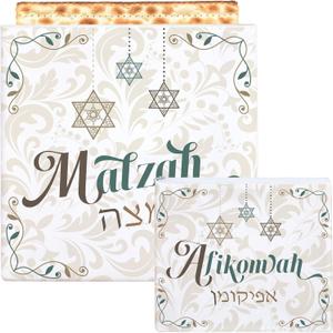Tessco 2 Pcs Passover Accessories Include Matzah Cover and Afikoman Bag Desert Design Matzah, Afikoman Bag Set Passover Decorations 3 Layered Seder Square Matzo Covers (Green,Stylish Style)