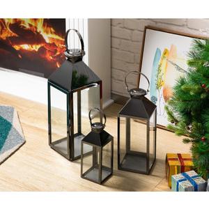 MATICO Stainless Decorative Pinnacle Candle Lantern Set of 3, Hanging Decor Hurricane Lantern Candle Holder for Festival Ceremony Home Decor, Both Indoor & Outdoor Use, Black