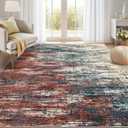 ROYHOME Modern Abstract Living Room Rug 8x10, Washable Area Rugs for Bedroom, Stain Resistant Non Slip Large Rug, Soft Indoor Carpet for Dining Room Table Home Decor, Red/Multi