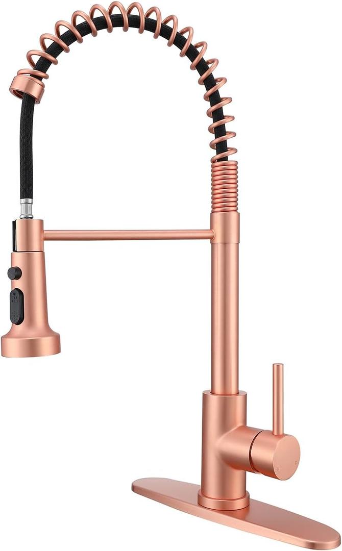 Copper Kitchen Faucet, Commerical Kitchen Faucet with Pull Out Sprayer, Kitchen Faucet with Deck Plate, Red Copper Faucet