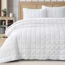Chezmoi Collection Branson 3-Piece White King Size Quilt Set - Stone-Washed Detailed Square Stitch Soft Microfiber Lightweight Quilted Bedspread Coverlet Set for All Seasons