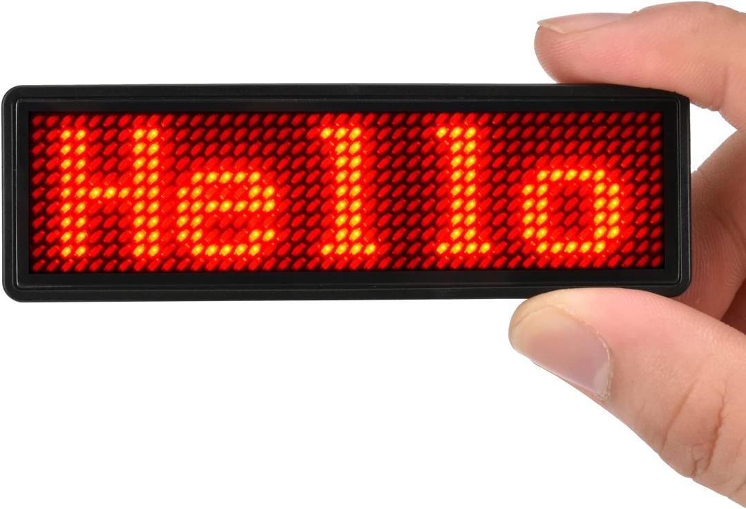 LED Name Tag, Rechargeable Wireless Bluetooth LED Name Badge Reuseable Price Tag 44x11 Pixels Digital Sign Temperature Display for Restaurant Shop Exhibition Nightclub Hotel (Red)