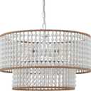 Dia 22 Inch Boho Wood Bead Chandelier Farmhouse, Bohemia Dining Room Light Fixture Over Table, White Bead Pendant Chandelier for Bedroom Kitchen Hallway Entryway Nursery Living Room Foyer