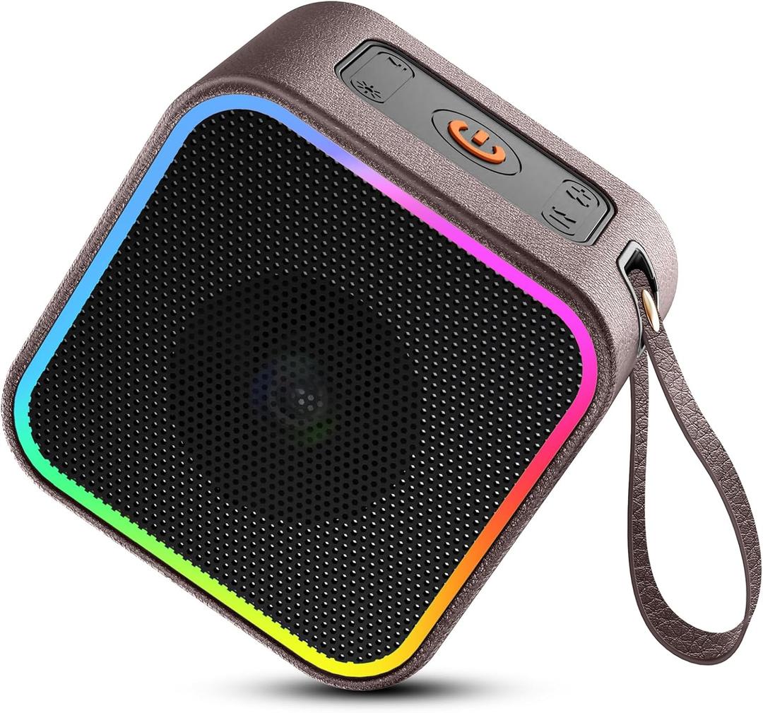 Portable Bluetooth Speaker, Wireless Speaker with Lights, Built-in Mic Bluetooth 5.3, Portable Wireless Up to 10H Playtime, 8W Powerful Crystal Punchy Bass, for Home/Outdoor/Party/Beach, Brown