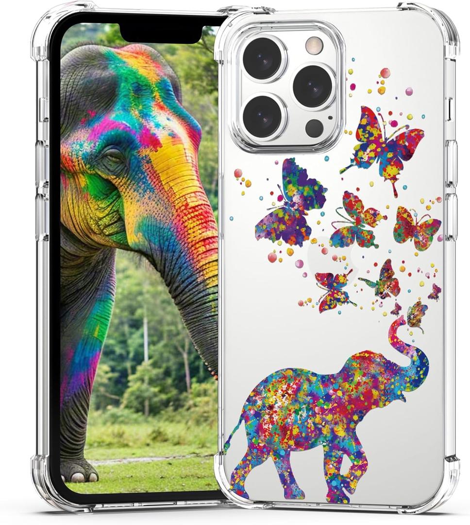 for iPhone 16 Pro Max Case Butterfly Elephant Cute, Soft Mobile Cover Girly Girls Butterfly Design Shockproof Protective Kids Back Clear Phone Case for iPhone 16 Pro Max Women