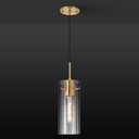 Gold Pendant Light Fixtures, Modern Pendant Lighting with Clear Striped Glass Shade, 1 Light Pendant Lights Kitchen Island, Farmhouse Pendant Lighting for Dining Room